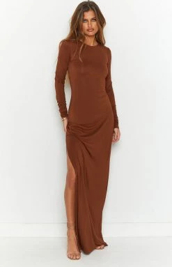 BB Exclusive Toni Brown Long Sleeve Maxi Dress Dresses