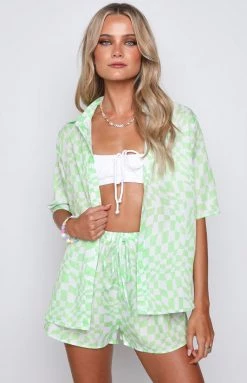 Beginning Boutique Toree Green Check Shirt Tops