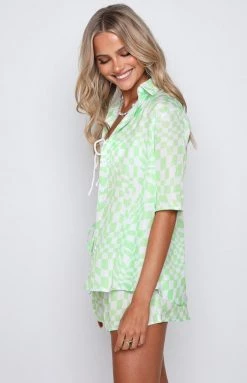 Beginning Boutique Toree Green Check Shirt Tops