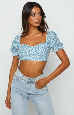BB Exclusive Tove Tie Up Top Blue Floral Tops