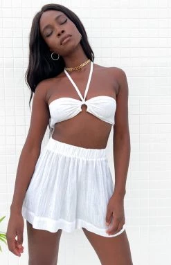 Beginning Boutique Treasure White Crop Top Tops