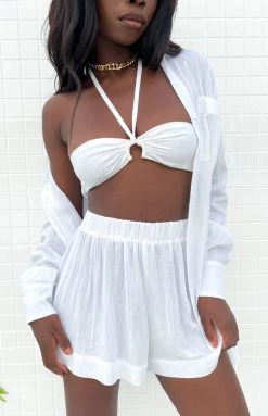 Beginning Boutique Treasure White Crop Top Tops