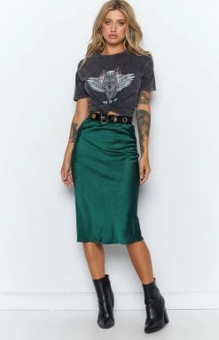 Beginning Boutique Trisha Midi Skirt Emerald Bottoms