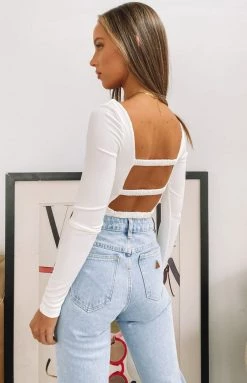 Beginning Boutique Tops Trusting Long Sleeve Top White