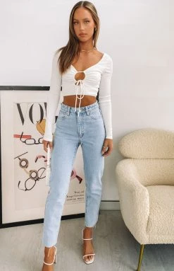 Beginning Boutique Tops Trusting Long Sleeve Top White