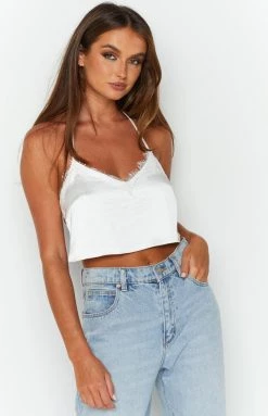 BB Exclusive Tops Tully White Lace Satin Top