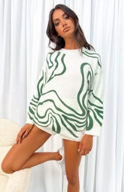 Beginning Boutique Tylah Green Printed Sweater