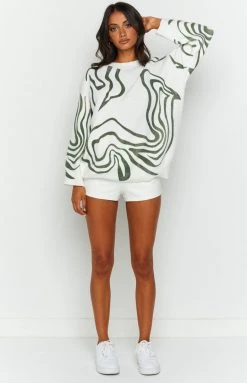 Beginning Boutique Tylah Green Printed Sweater