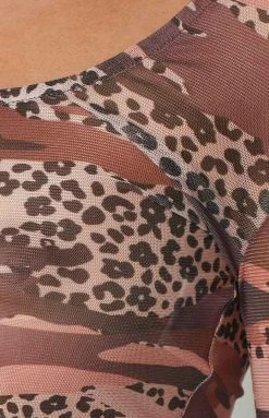 BB Exclusive Undercover Brown Print Mesh Top Tops