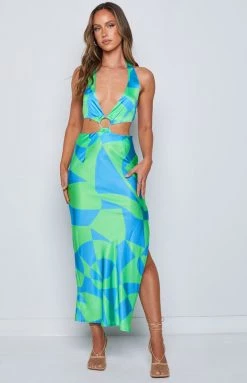 BB Exclusive Dresses Underwater Green Print Midi Dress