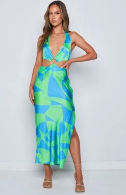 BB Exclusive Dresses Underwater Green Print Midi Dress
