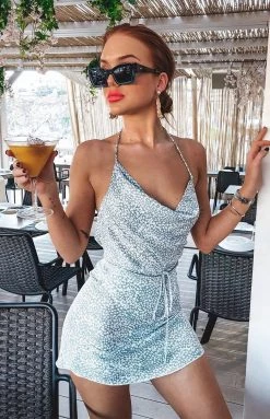 BB Exclusive Your LA Catch Cowl Neck Mini Dress Blue Floral