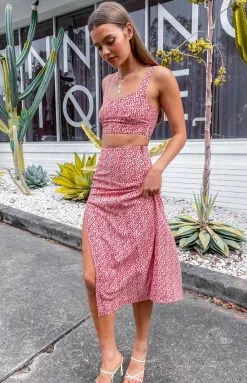 BB Exclusive Vanessa Red Floral Midi Skirt