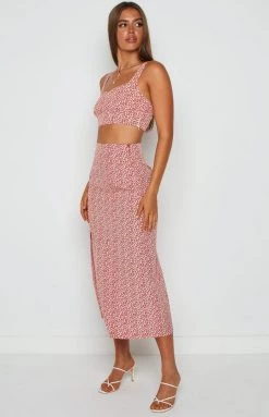 BB Exclusive Vanessa Red Floral Midi Skirt