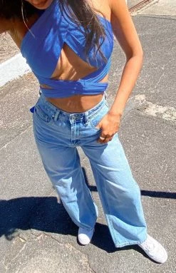 BB Exclusive Vera Wrap Crop Top Blue