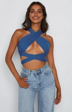 BB Exclusive Vera Wrap Crop Top Blue