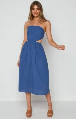 Beginning Boutique Dresses Verna Blue Strapless Midi Dress
