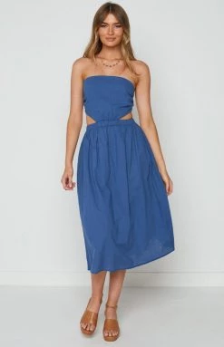 Beginning Boutique Dresses Verna Blue Strapless Midi Dress