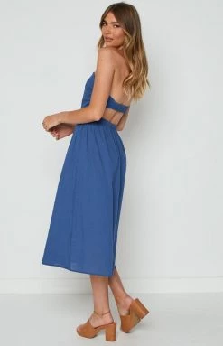 Beginning Boutique Dresses Verna Blue Strapless Midi Dress