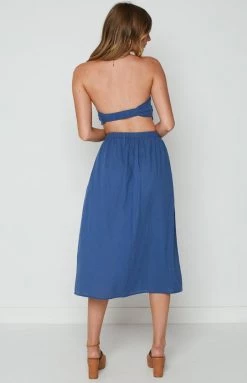 Beginning Boutique Dresses Verna Blue Strapless Midi Dress