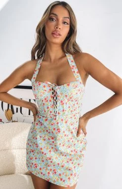 BB Exclusive Victoria Corset Dress Blue Print