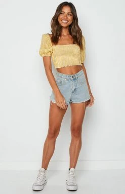 BB Exclusive Tops Villa Yellow Crop Gingham