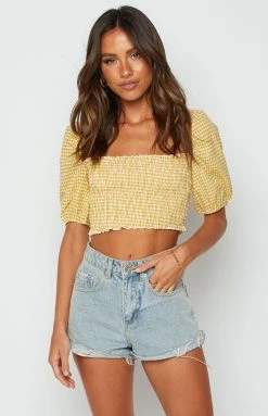 BB Exclusive Tops Villa Yellow Crop Gingham