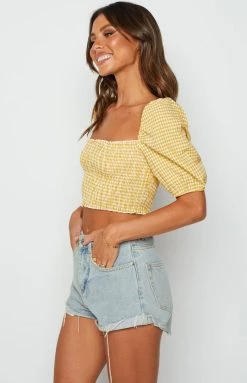 BB Exclusive Tops Villa Yellow Crop Gingham