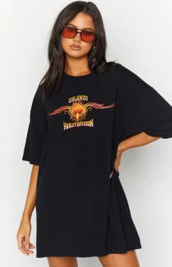 Beginning Boutique Vintage New Vintage Harley-Davidson Fire Black Tee