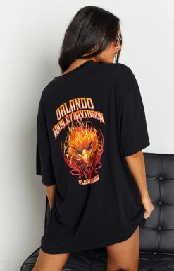 Beginning Boutique Vintage New Vintage Harley-Davidson Fire Black Tee