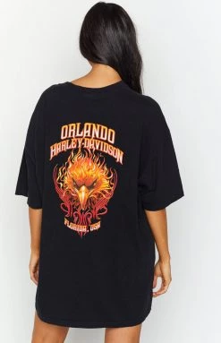 Beginning Boutique Vintage New Vintage Harley-Davidson Fire Black Tee