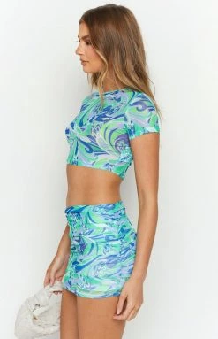 BB Exclusive Tops Violet Blue Print Mesh Tee