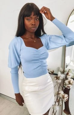 Beginning Boutique Tops Violet Swire Long Sleeve Knit Blue