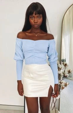 Beginning Boutique Tops Violet Swire Long Sleeve Knit Blue