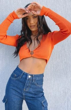 Beginning Boutique Vonne Long Sleeve Tie Up Top Orange Tops