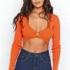 Beginning Boutique Vonne Long Sleeve Tie Up Top Orange Tops