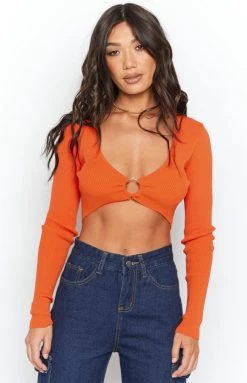 Beginning Boutique Vonne Long Sleeve Tie Up Top Orange Tops