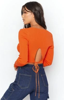 Beginning Boutique Vonne Long Sleeve Tie Up Top Orange Tops