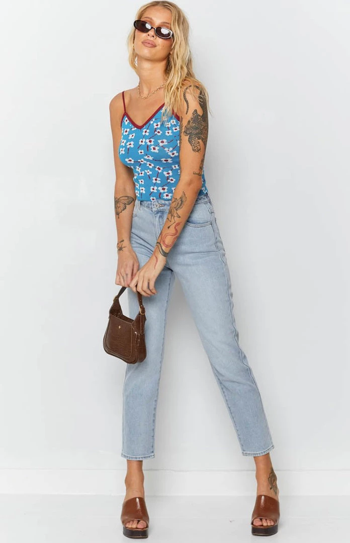 Beginning Boutique Tops White Blossom Crop Top Blue 3 Beginning Boutique Tops White Blossom Crop Top Blue