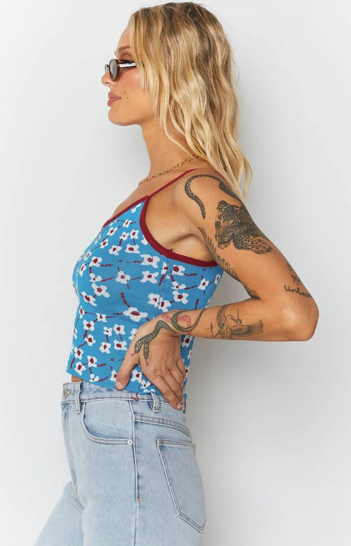 Beginning Boutique Tops White Blossom Crop Top Blue 5 Beginning Boutique Tops White Blossom Crop Top Blue