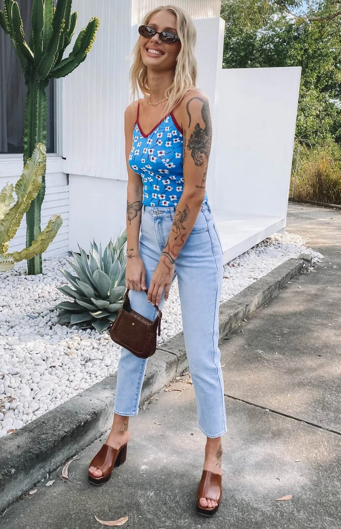 Beginning Boutique Tops White Blossom Crop Top Blue 8 Beginning Boutique Tops White Blossom Crop Top Blue