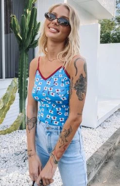 Beginning Boutique Tops White Blossom Crop Top Blue