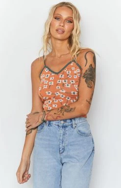 Beginning Boutique Tops White Blossom Crop Top Orange