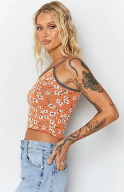 Beginning Boutique Tops White Blossom Crop Top Orange