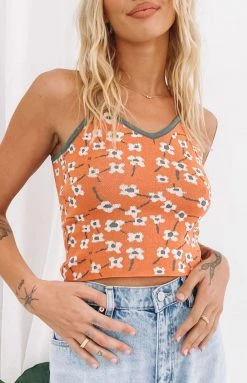 Beginning Boutique Tops White Blossom Crop Top Orange