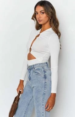 Beginning Boutique Rivian Cut Out Bodysuit White Tops