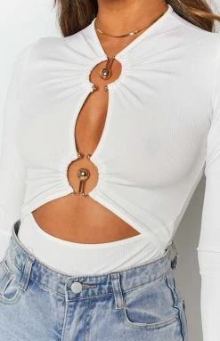 Beginning Boutique Rivian Cut Out Bodysuit White Tops