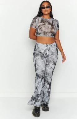 BB Exclusive Willow Black Print Mesh Crop Top Tops