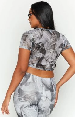 BB Exclusive Willow Black Print Mesh Crop Top Tops