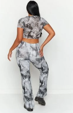 BB Exclusive Willow Black Print Mesh Flare Pants 10 BB Exclusive Willow Black Print Mesh Flare Pants